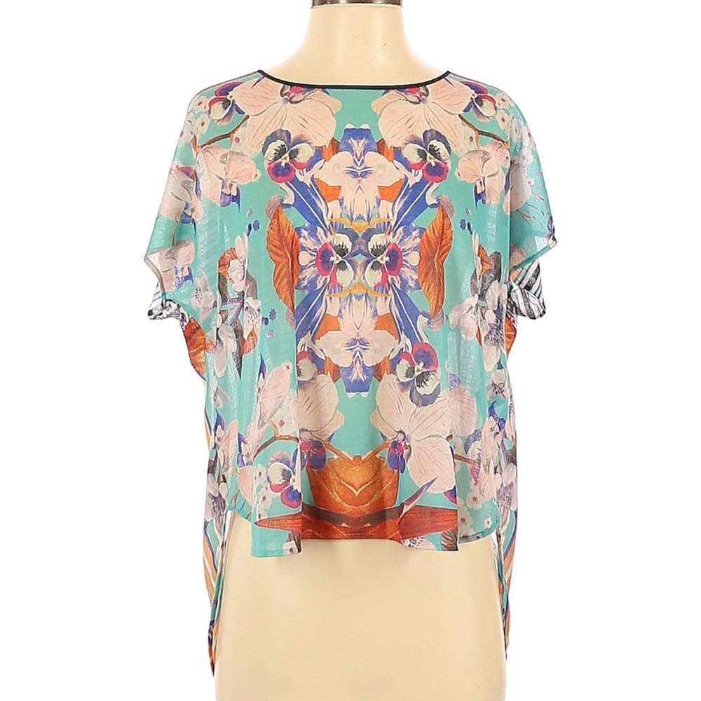 Clover Canyon Kaleidoscope series orchids high low hem blouse